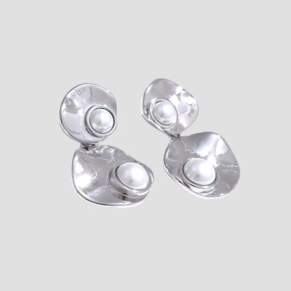 Textured Double Pearl Stainless Steel Earrings