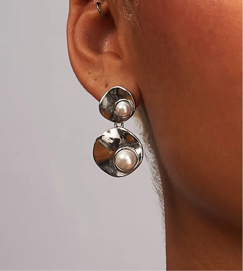 Textured Double Pearl Stainless Steel Earrings