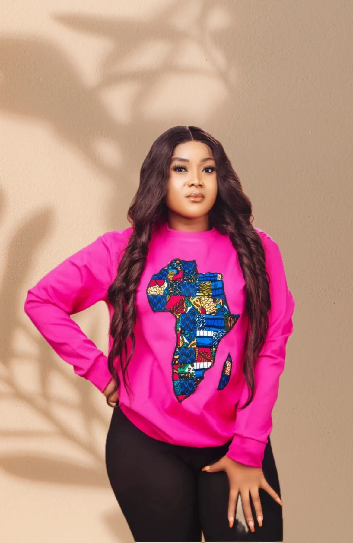 The Ada Map of Africa Ankara Crewneck Sweatshirt Jumper in Hot Pink