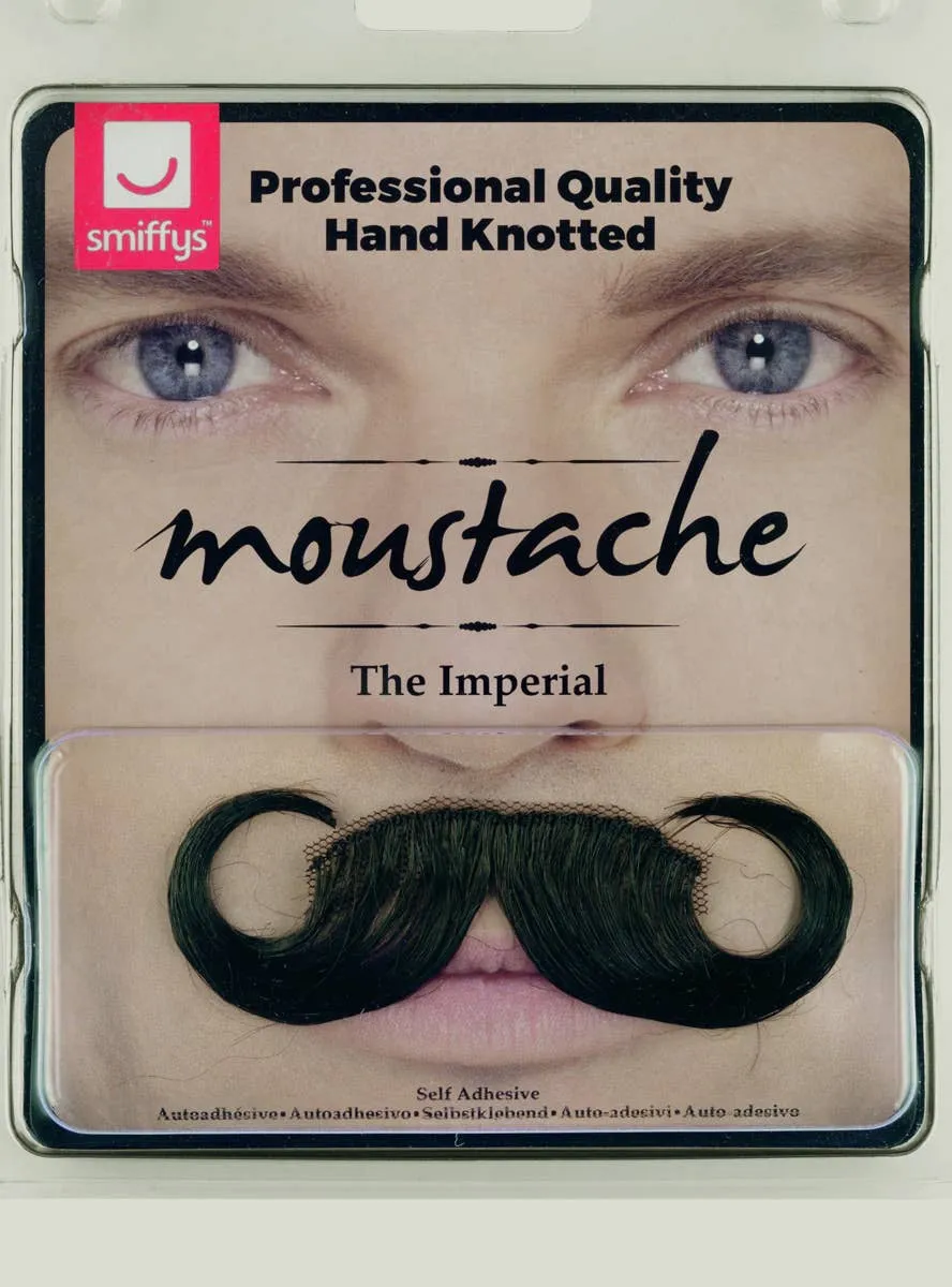 The Imperial Deluxe Black Curled Stick On Moustache