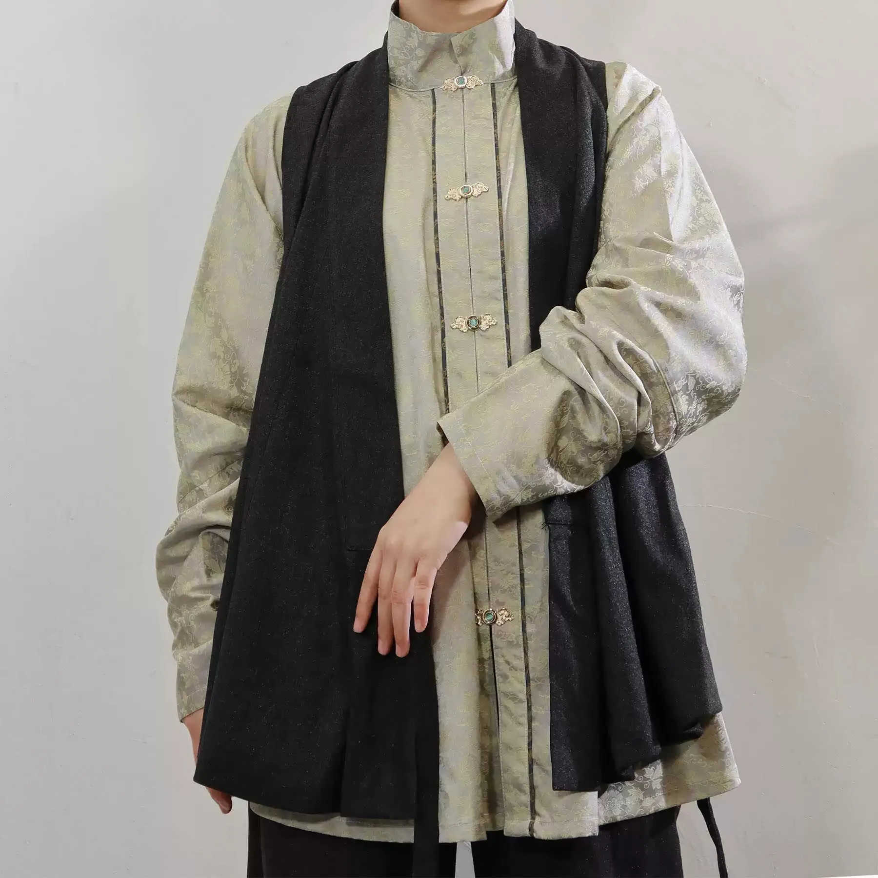 Tong Jin 铜镜 Bronze Mirror Men's & Unisex Ming Dynasty Jacquard Liling Standing Collar Top