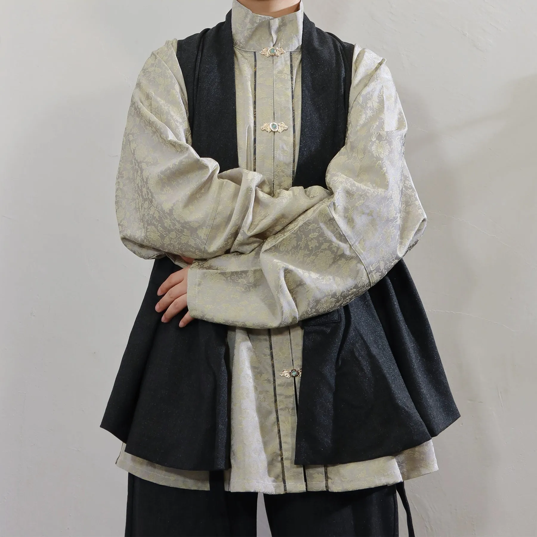 Tong Jin 铜镜 Bronze Mirror Men's & Unisex Ming Dynasty Jacquard Liling Standing Collar Top