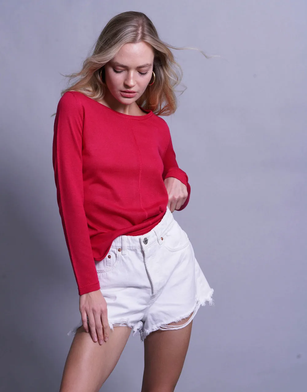 Ultrafine Short Sweater in Begonia