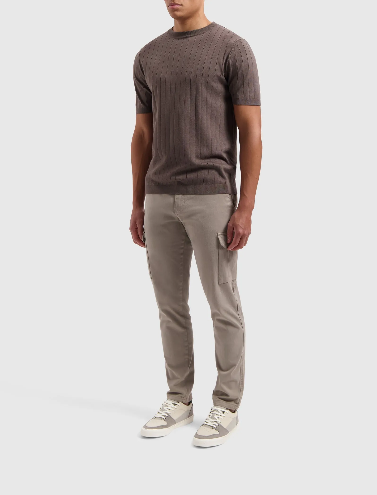 Vertical Striped Knitwear T-shirt | Brown