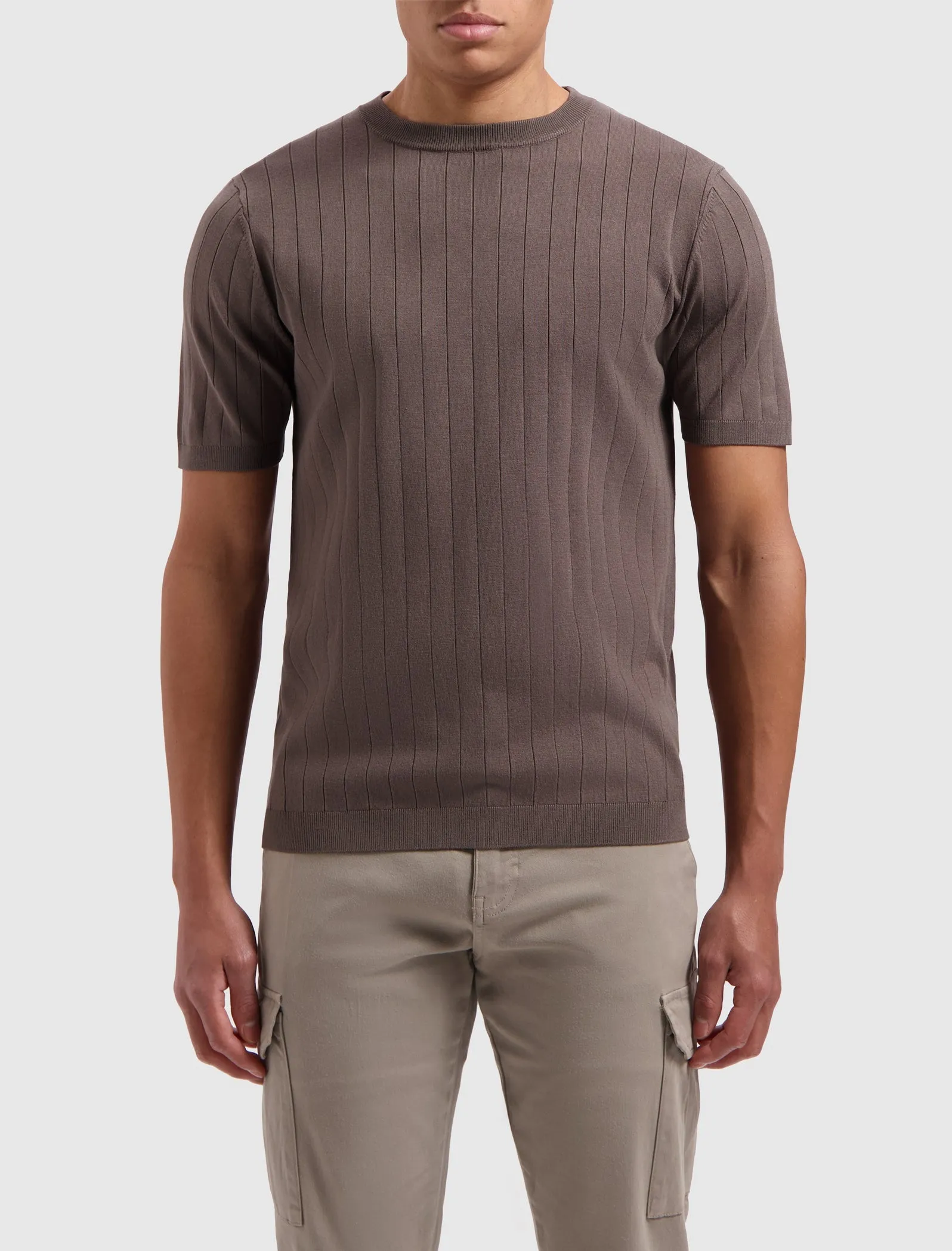 Vertical Striped Knitwear T-shirt | Brown