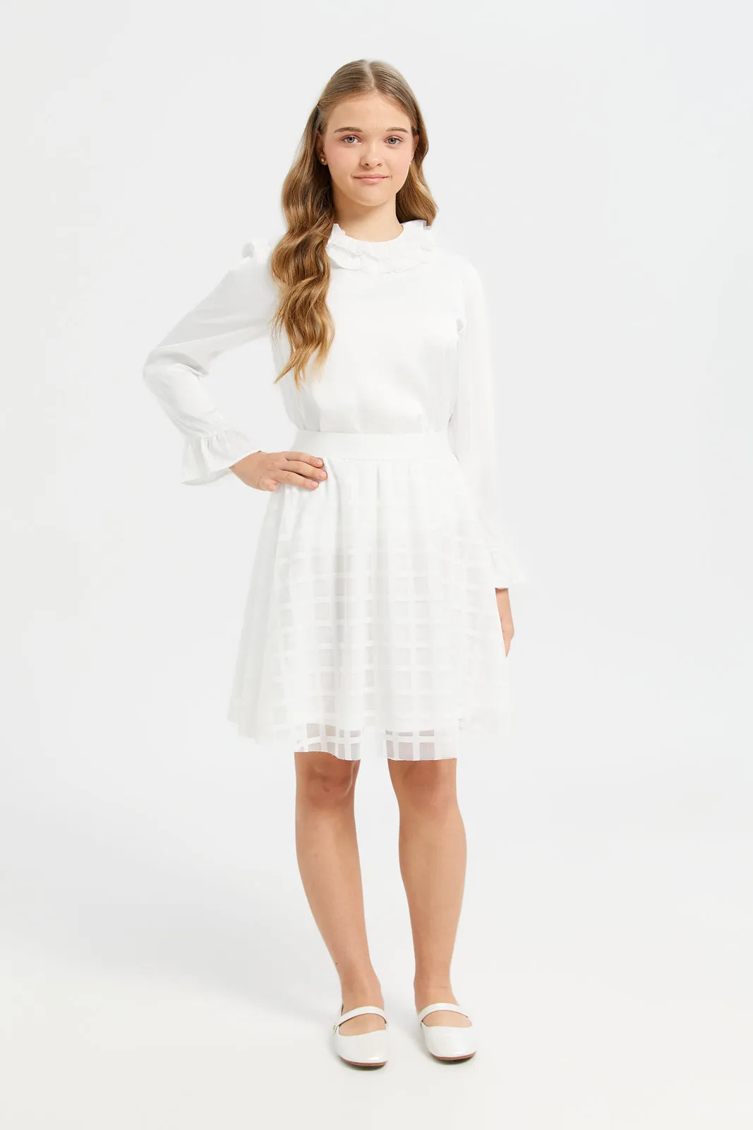 White Jacquard Skater Skirts