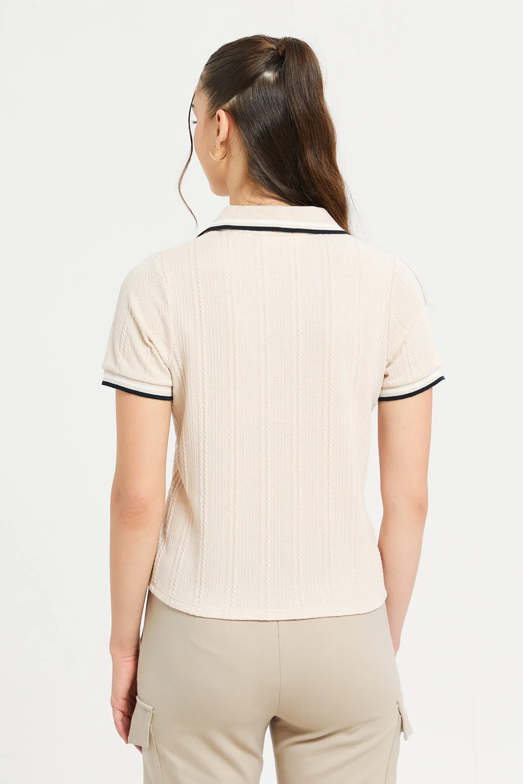 Women Beige Jacquard Top