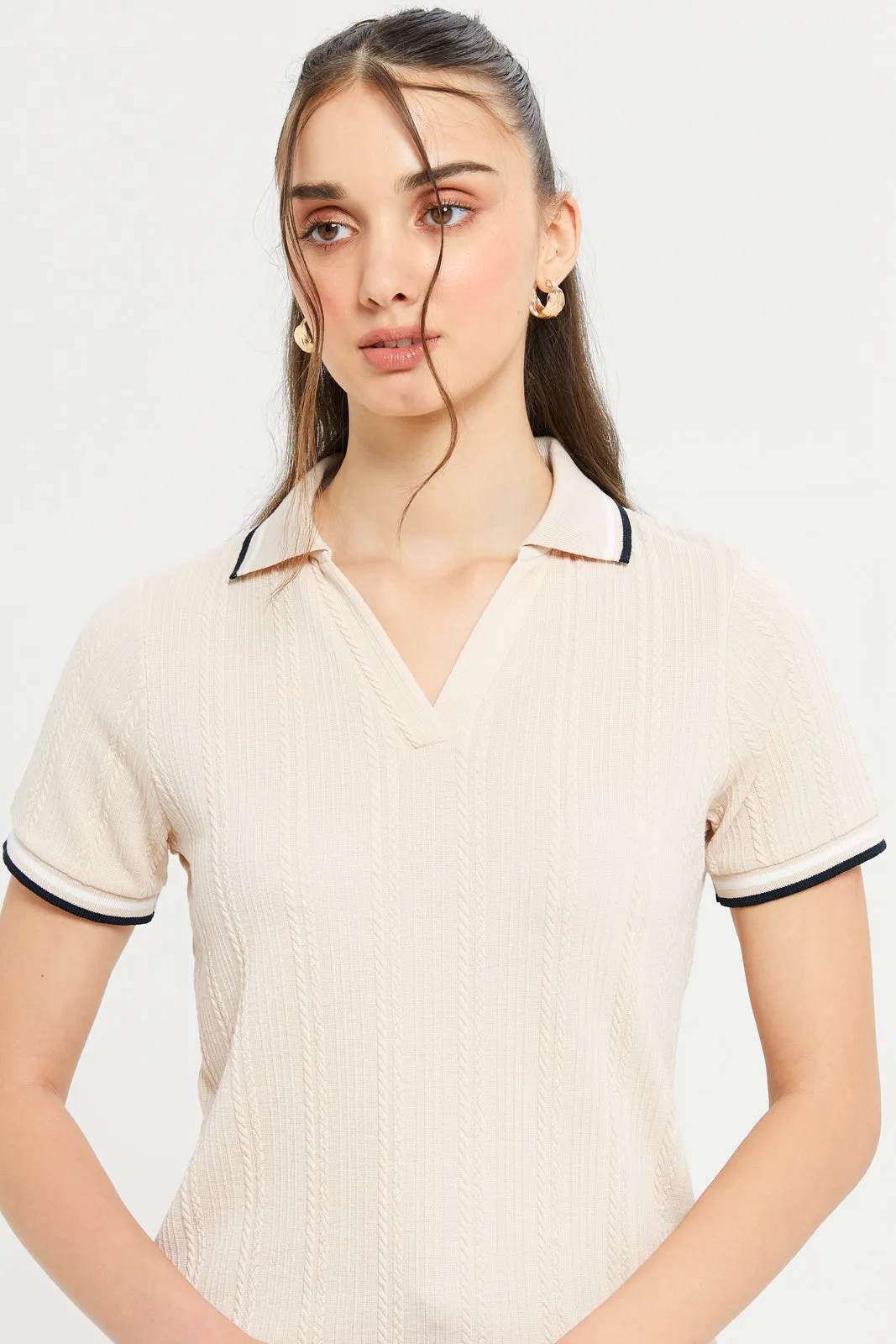 Women Beige Jacquard Top