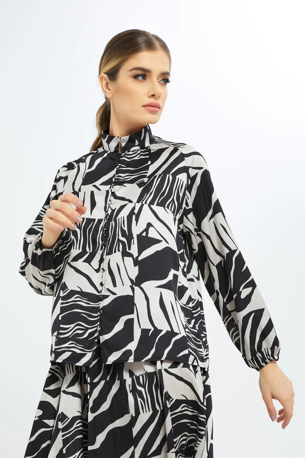 Women Black And White Printed Blouse