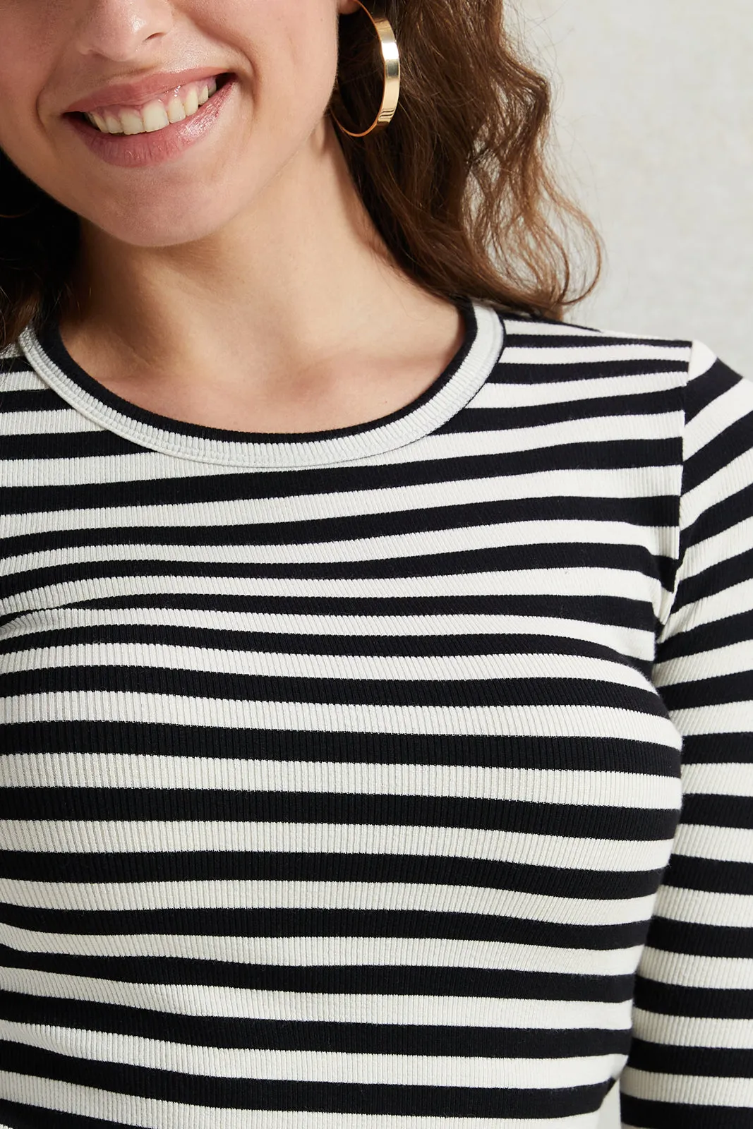 Women Black And White Striped T-Shirt