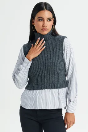 Women Charcoal Turtle Neck Top