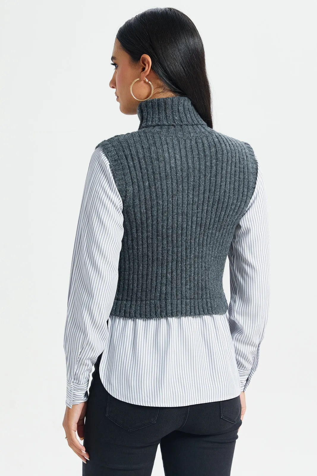 Women Charcoal Turtle Neck Top