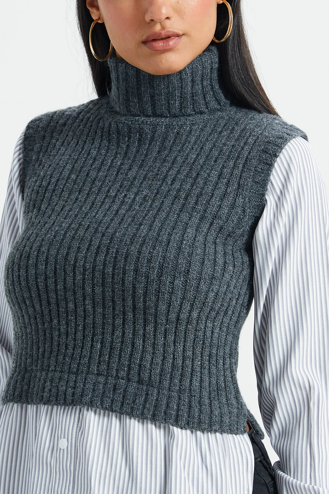 Women Charcoal Turtle Neck Top