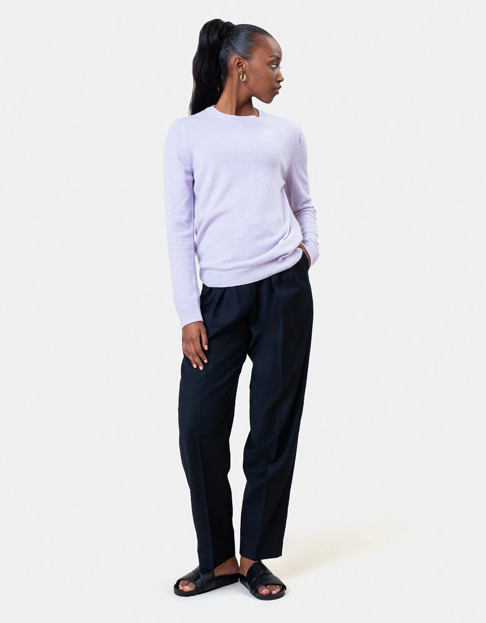 Women Light Merino Wool Crew - Navy Blue