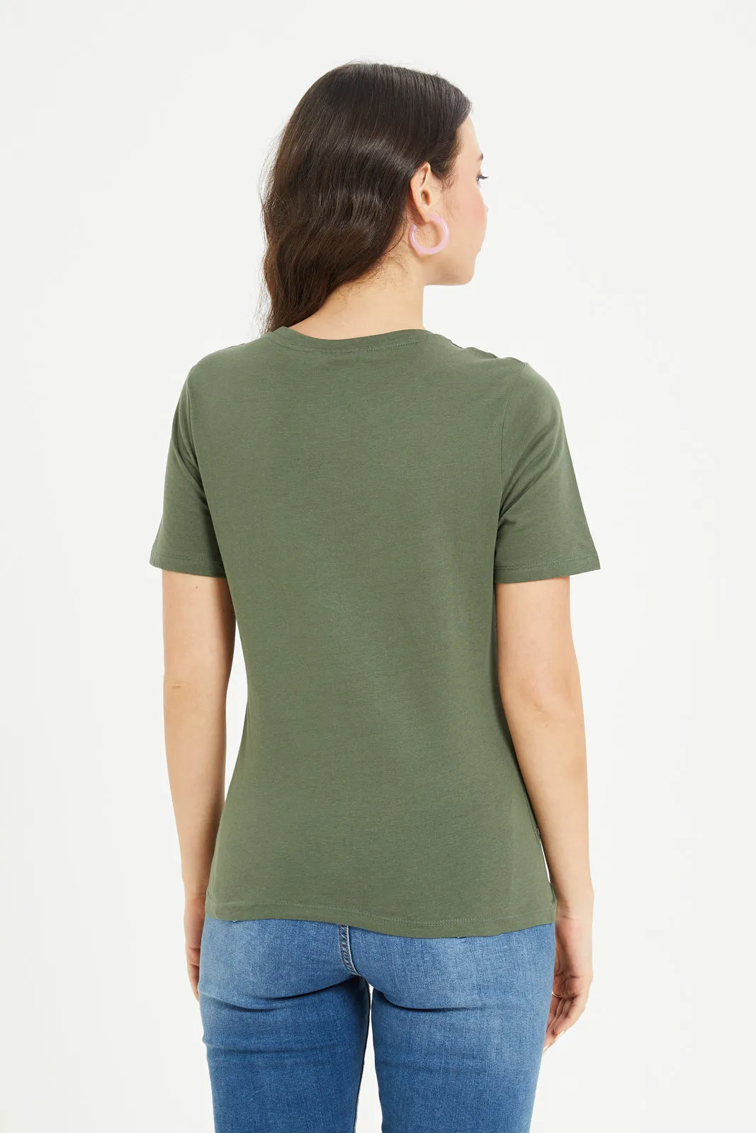 Women Olive Love Foil T-Shirt