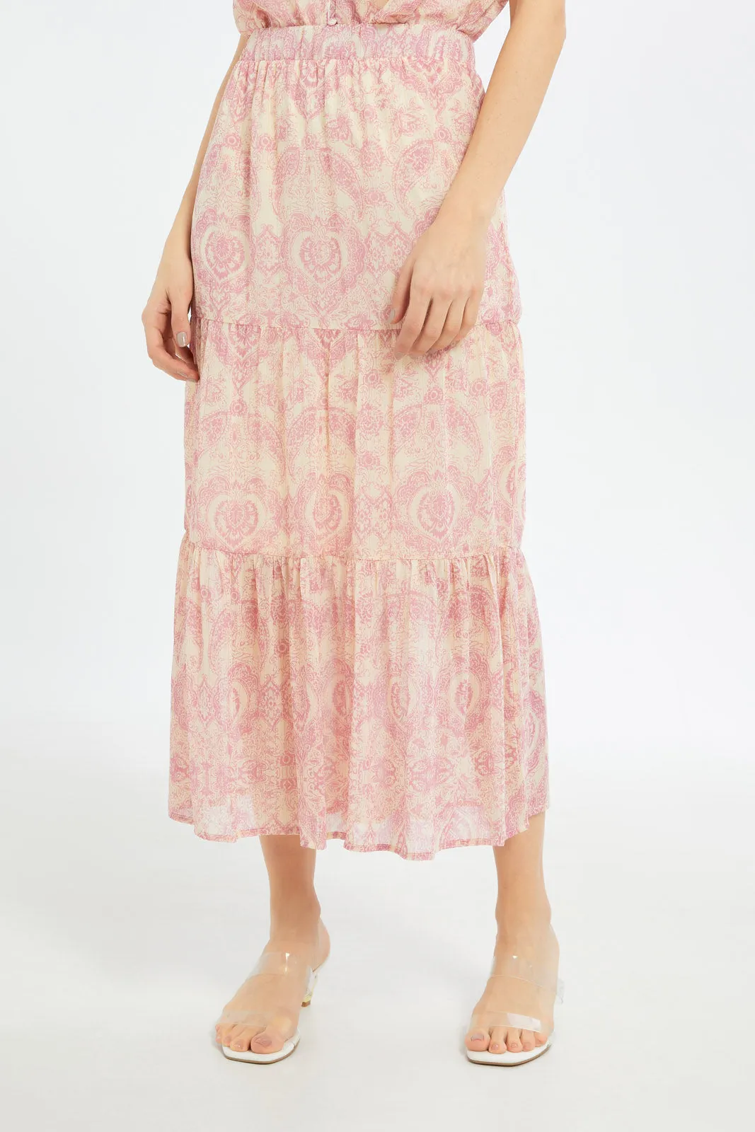 Women Pink Printed Flared Skirt