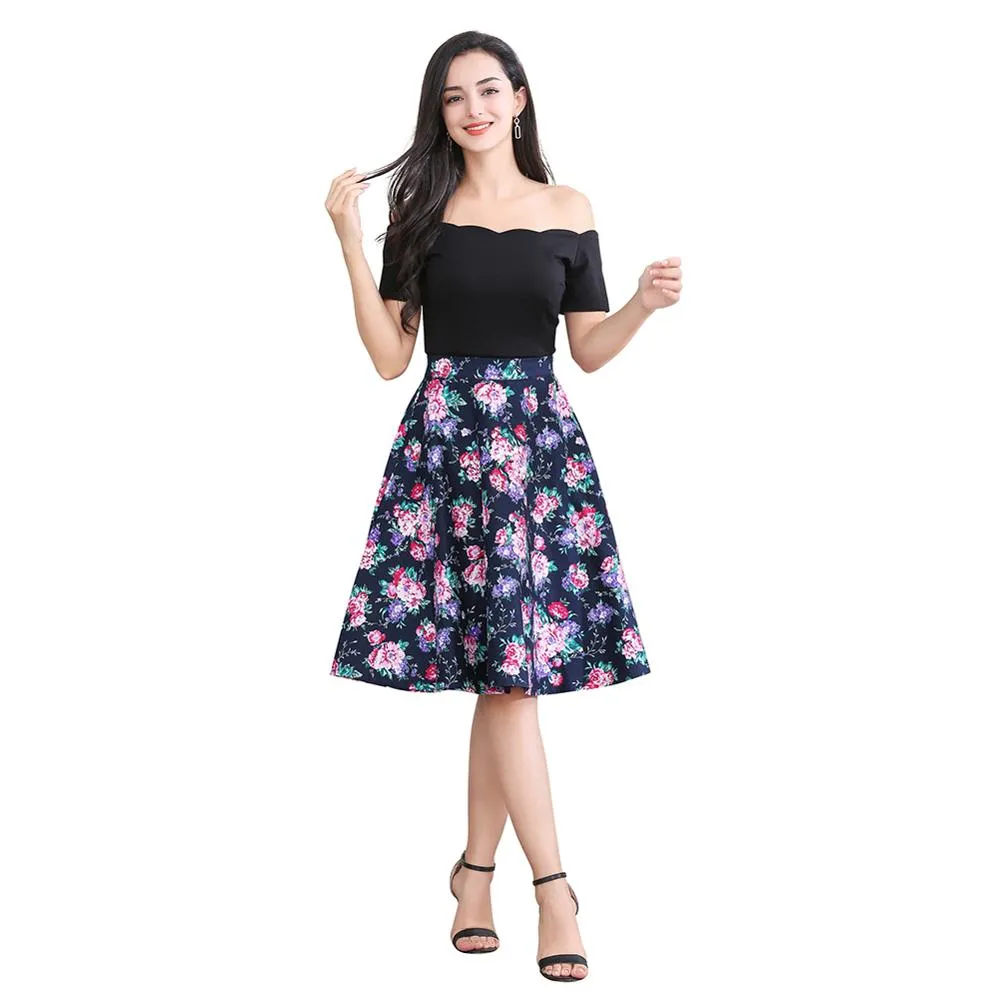 Women Summer 50s Vintage Skirt Plus Size Office Party Midi Ball Gown 60s Rockabilly Big Swing Pinup Runway Skater