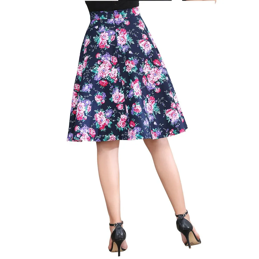 Women Summer 50s Vintage Skirt Plus Size Office Party Midi Ball Gown 60s Rockabilly Big Swing Pinup Runway Skater