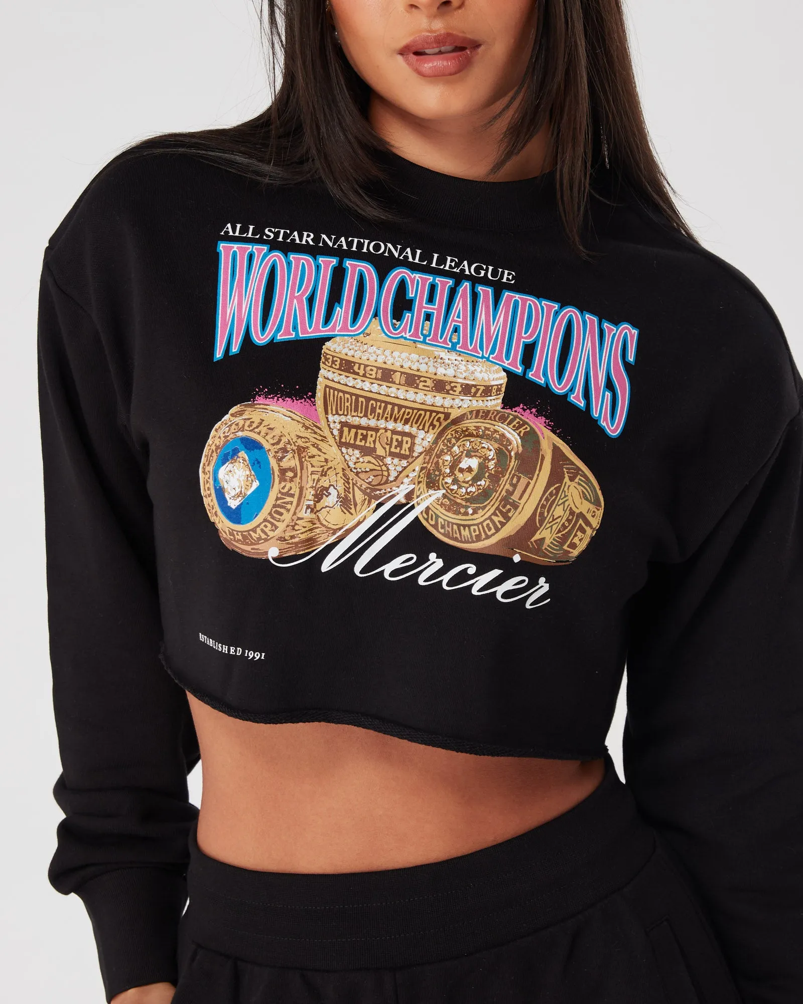 Womens Black Mercier World Champions Crop