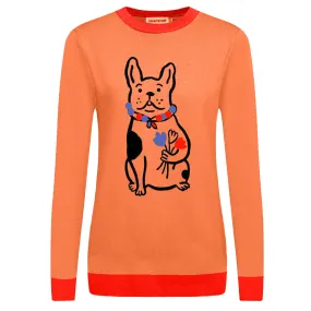 Women's orange French bulldog sweater