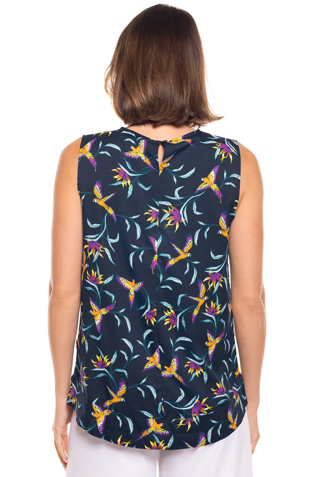 Women's St. Tropez Swing Tank Top  |  Navy Birds of Paradise