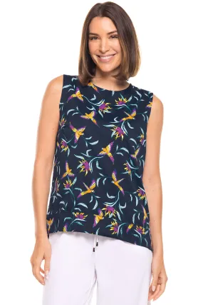 Women's St. Tropez Swing Tank Top  |  Navy Birds of Paradise