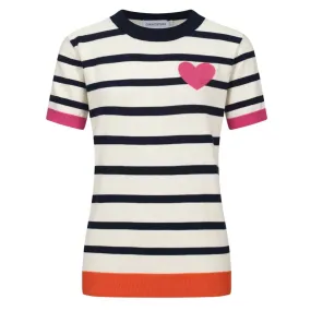 Women's striped vintage love embroidered knit T-shirt