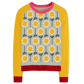 Women's yellow sunflower knit top