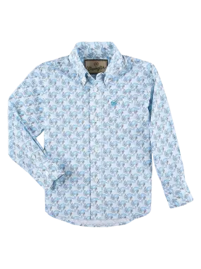 Wrangler Boy's Classic Button Down Print Blue Shirt