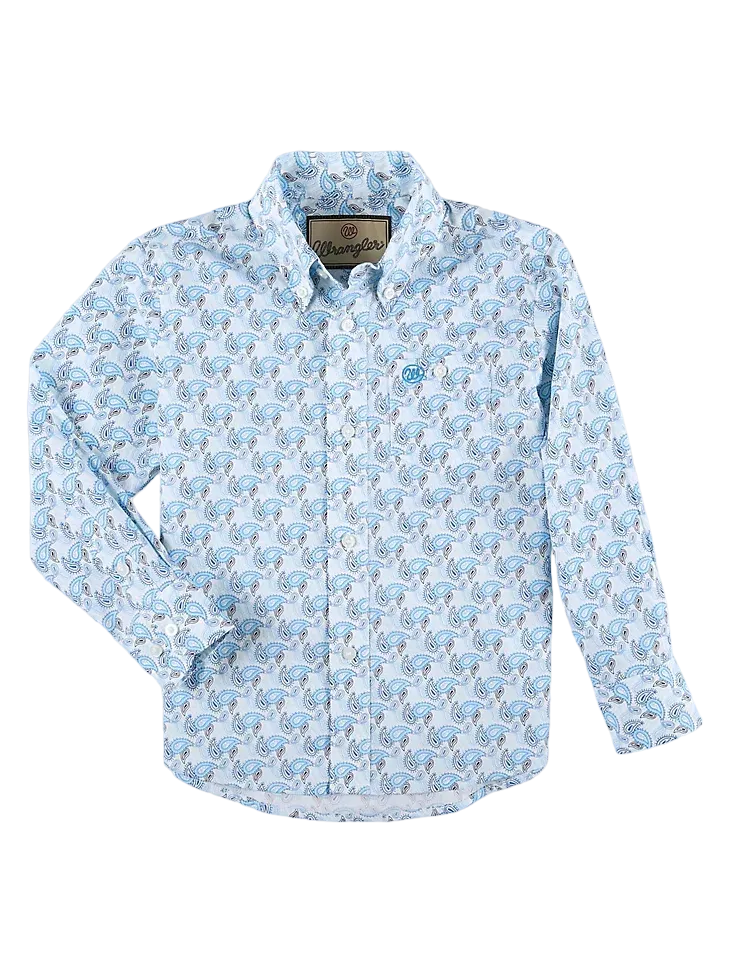 Wrangler Boy's Classic Button Down Print Blue Shirt