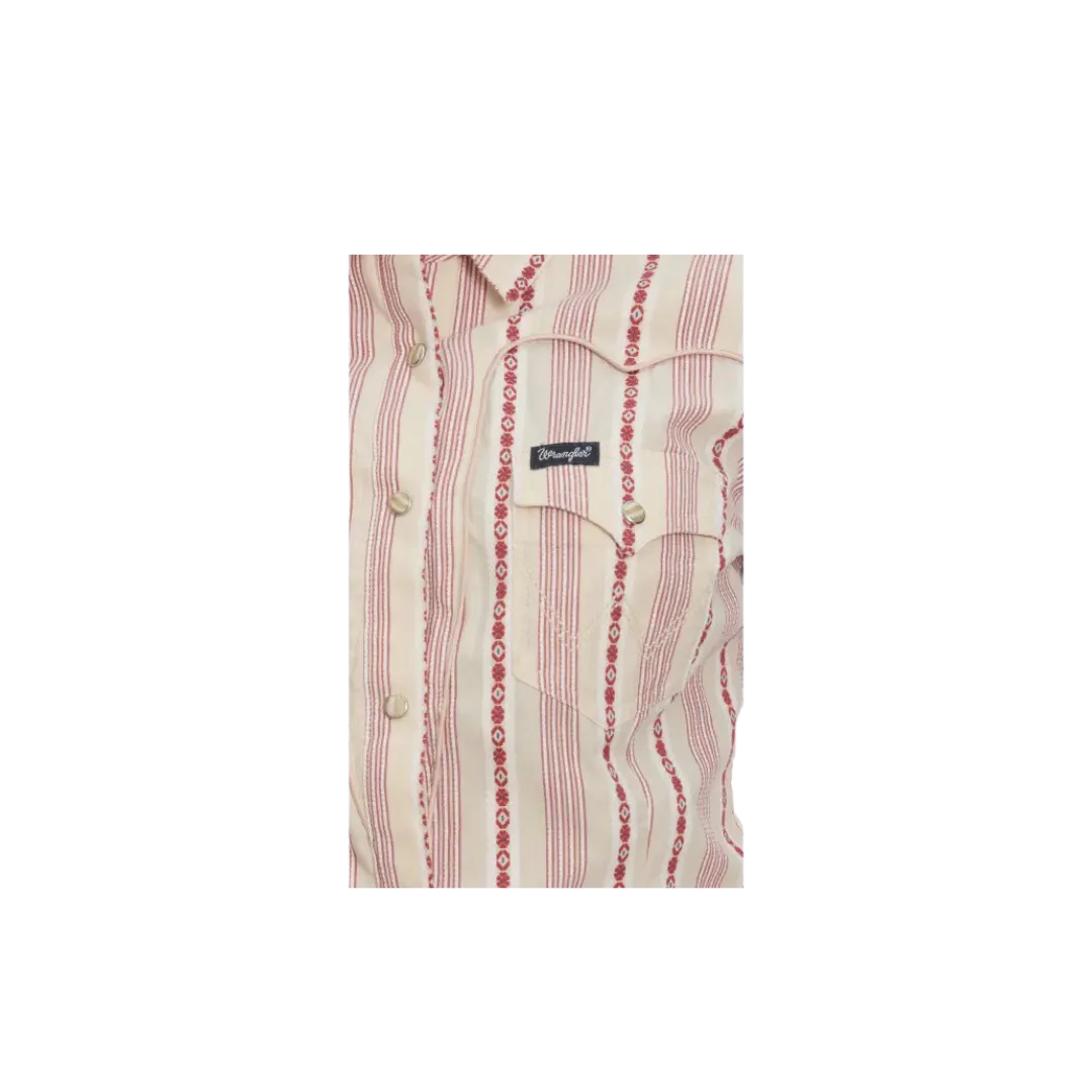 Wrangler Women's Retro Stripe Aztec Geo Embroidery Long Sleeve Western Sand Dark Dusty Rose Shirt